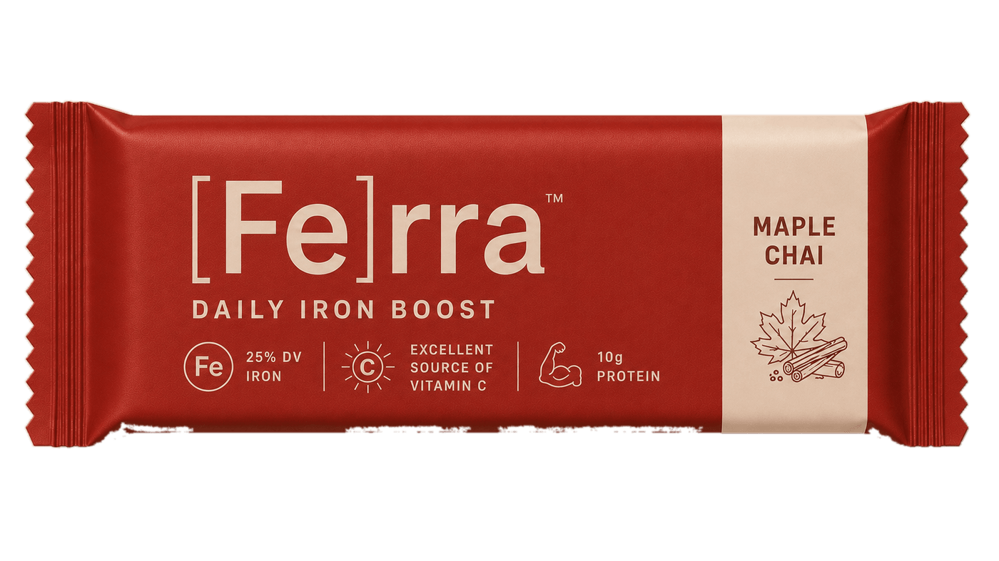 A Ferra Maple Chai bar, iron-forward nutrition in a grab-and-go format.